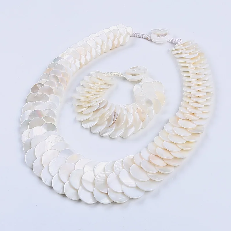 Natural multi color fish scale shell necklace bracelet fashion statement shell jewelry set