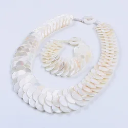 Natural multi color fish scale shell necklace bracelet fashion statement shell jewelry set