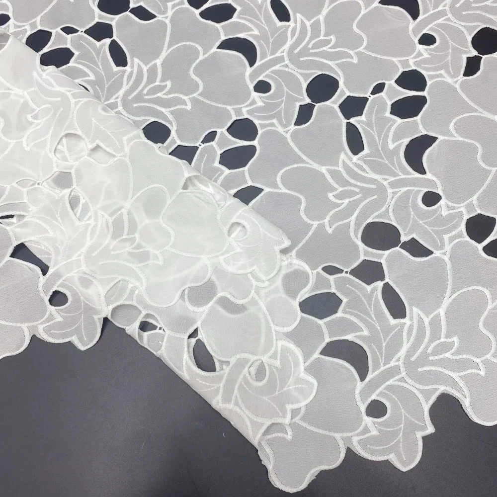 Chiffon Cloth Hollow Embroidery Lace Fabric for Fashionable Women Dress Making Designer Fabric By The Yard view 4