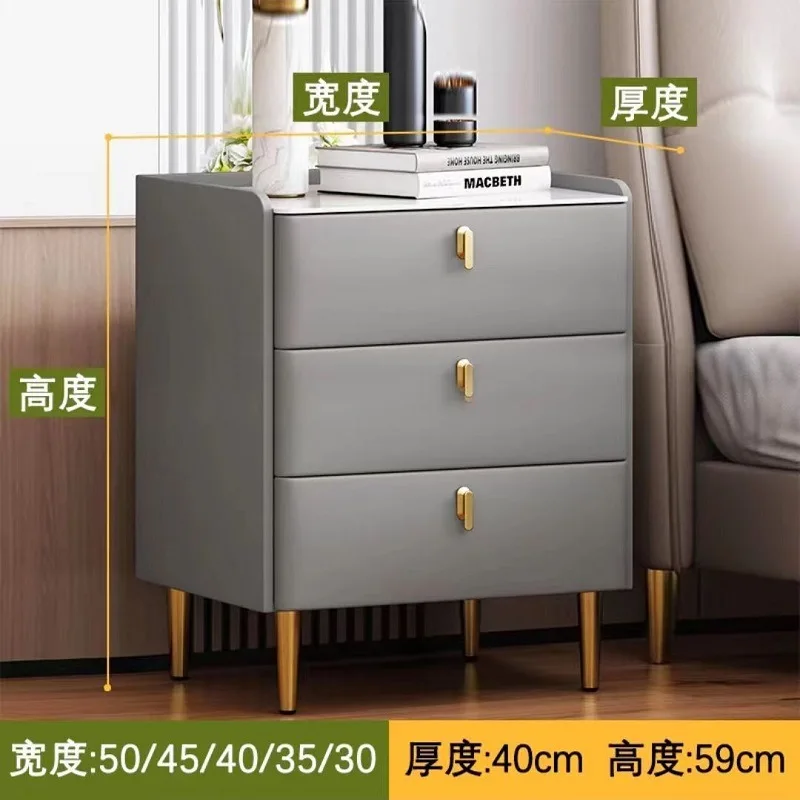 Three simple modern light luxury high-end bedside tables, household rock slab lockers