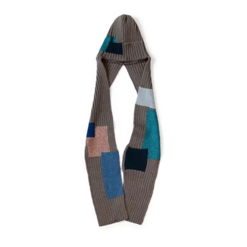 24aw-kapital-hirata-Echarpe-cagoule-tricotee-japonaise-decontractee-chaude-pour-l'automne-et-l'hiver-deux-en-un-avec-patch