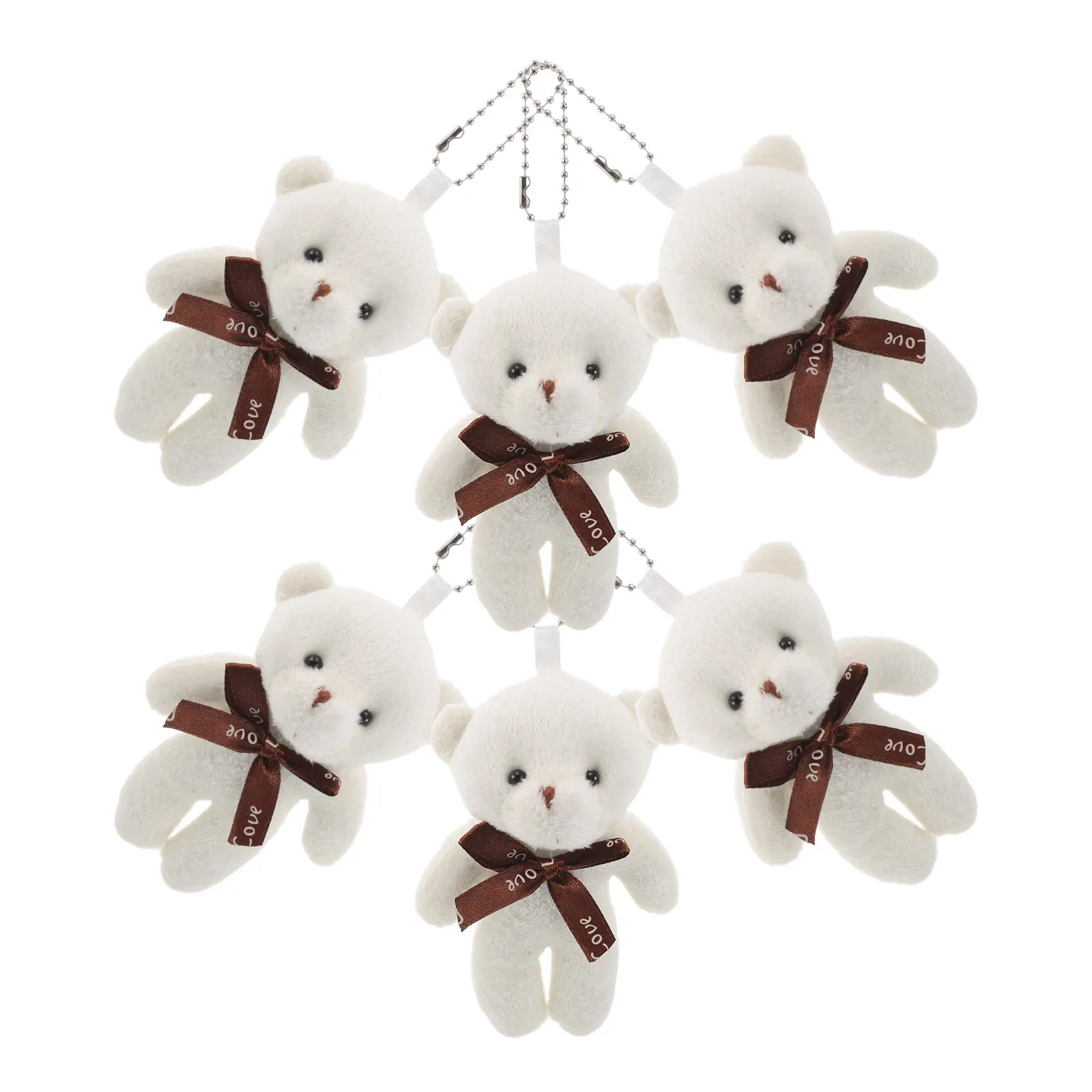 

6Pcs Mini Bear Keychain Soft Stuffed Animal Pendant Cute Decorative Accessory for Backpack Bag Office Bulk Charm