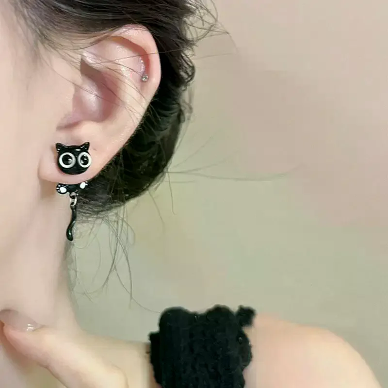 Exquisite Simple Black Cat Earrings Cute Light Luxury Black Cat Ear Studs Temperament Sweet Cartoon Earrings Spring Summer