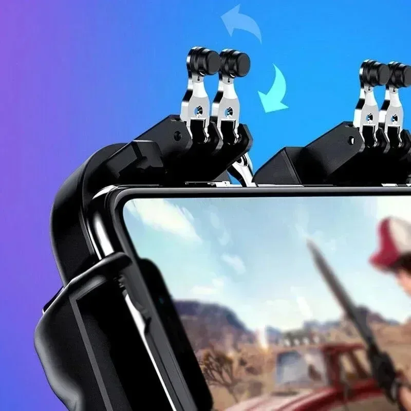 H9 6フィンガーフォンゲームパッドジョイスティックコントローラー、内蔵バッテリー冷却ファン搭載、iPhone/Android PUBG向け、照準射撃用合金製キーボタン付き