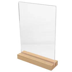 Blank Clear Table Number Signs Menu Acrylic Display Stand With Wooden Base Place Card Holder For Wedding Party Paper Holder