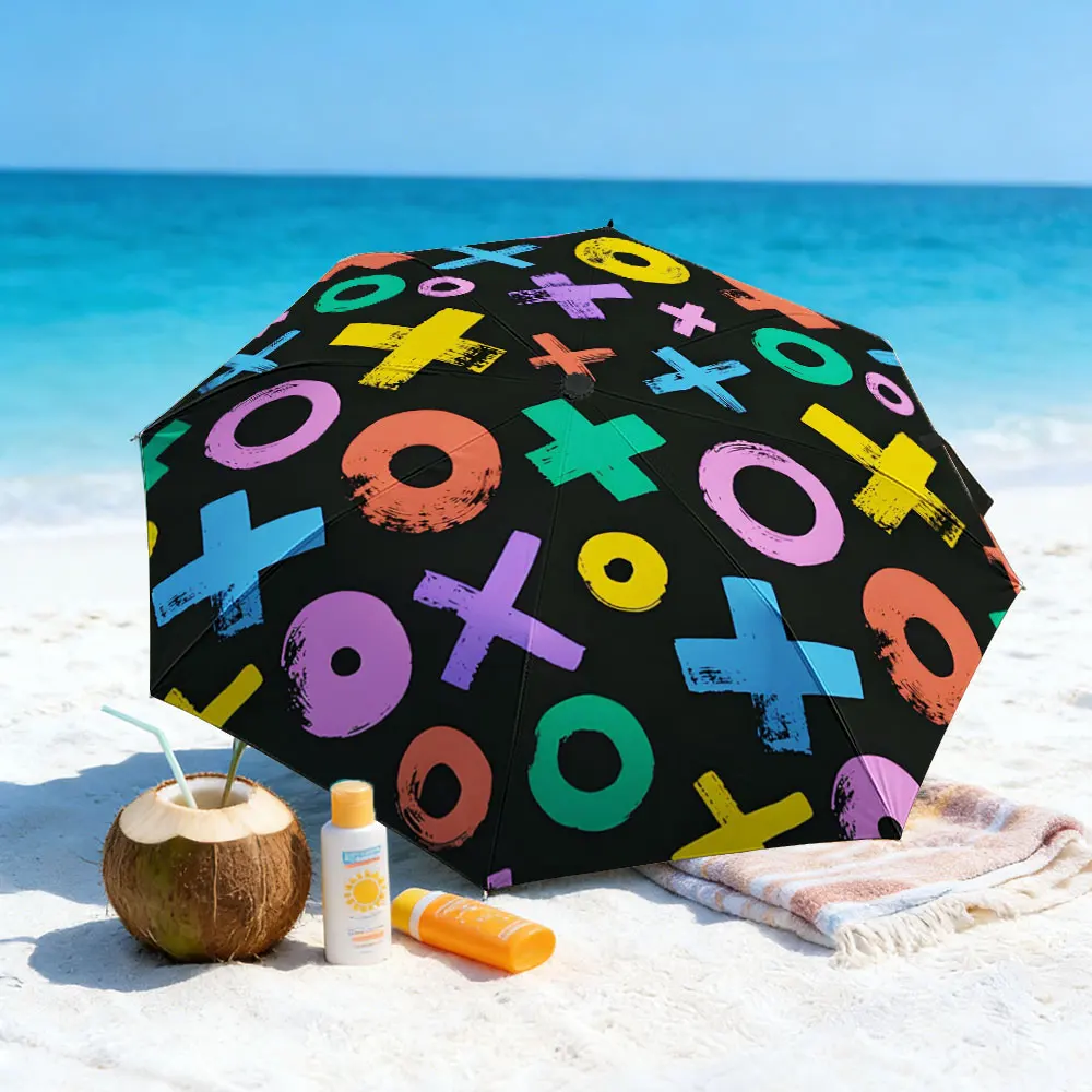 1PC Colorful Patterned Umbrella by the Lake Print 8 Iron Ribs Folding Umbrella Auto-Open Fashion Sunshade