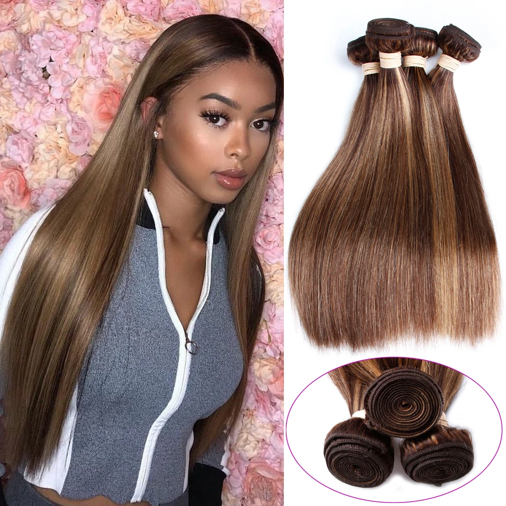 

Highlight Straight Bundles Human Hair Bundles P4 27 Ombre Honey Blonde Bundles 9A Peruvian Remy Hair Weave Extensions For Woman