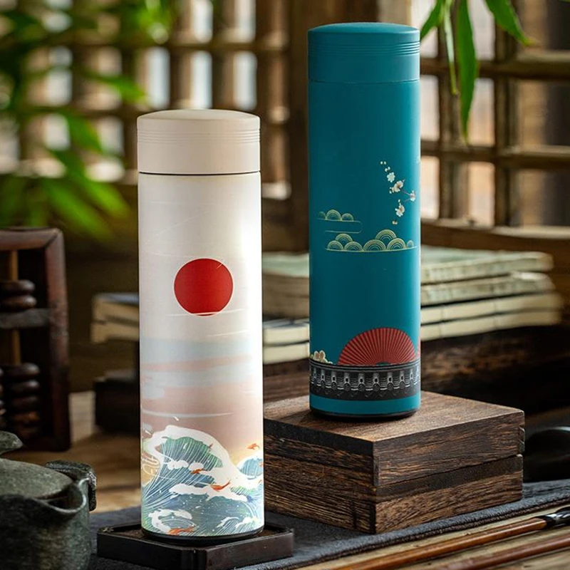 

500ML Stainless Steel Thermos Cup Coffee Tea Mug Chinese Classical Style Water Bottle With Filter Thermo cup