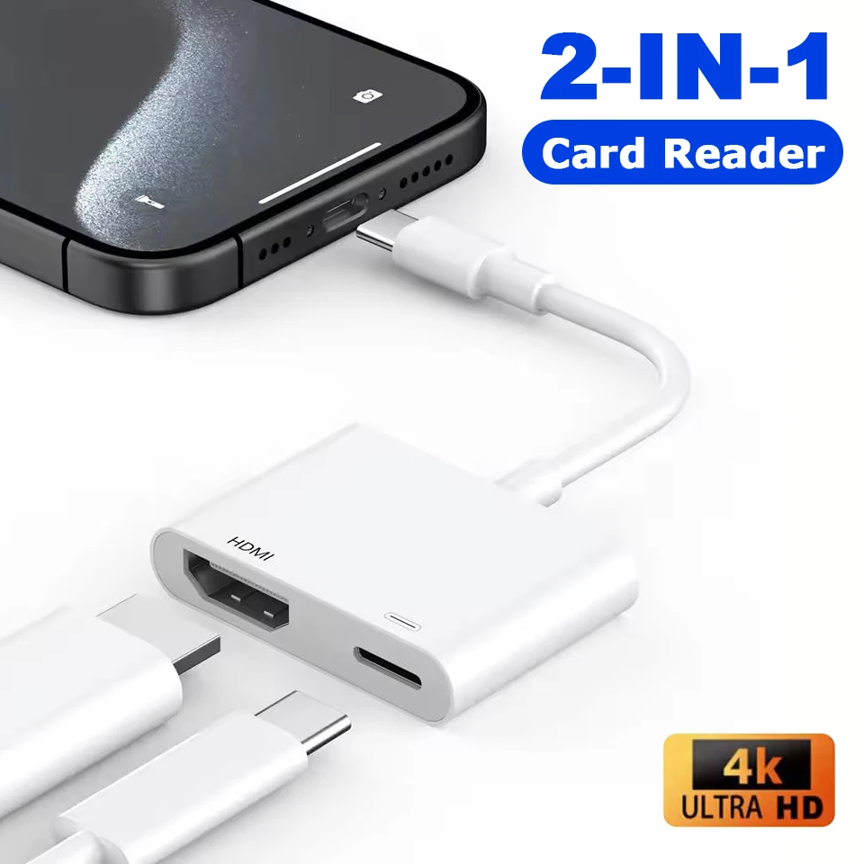 4K Video Audio 60Hz 30Hz Converter USB C/Type-C to HDMI+USB C/Type-C Digital AV Adapter For iPhone to HD TV Projector Monitors