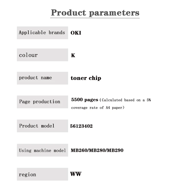 رقاقة الحبر لأوكي MB260/MB280/MB290 56123402   5.5K صفحات WW