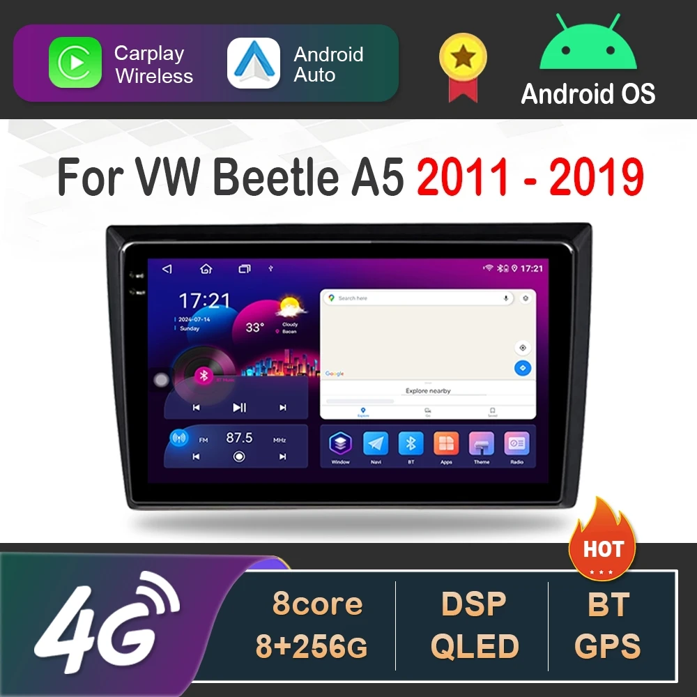 9 inch Android 16 Carplay for VW Beetle A5 2011 - 2019 Car Radio Multimedia Player DSP Audio GPS Navi IPS QLED Screen