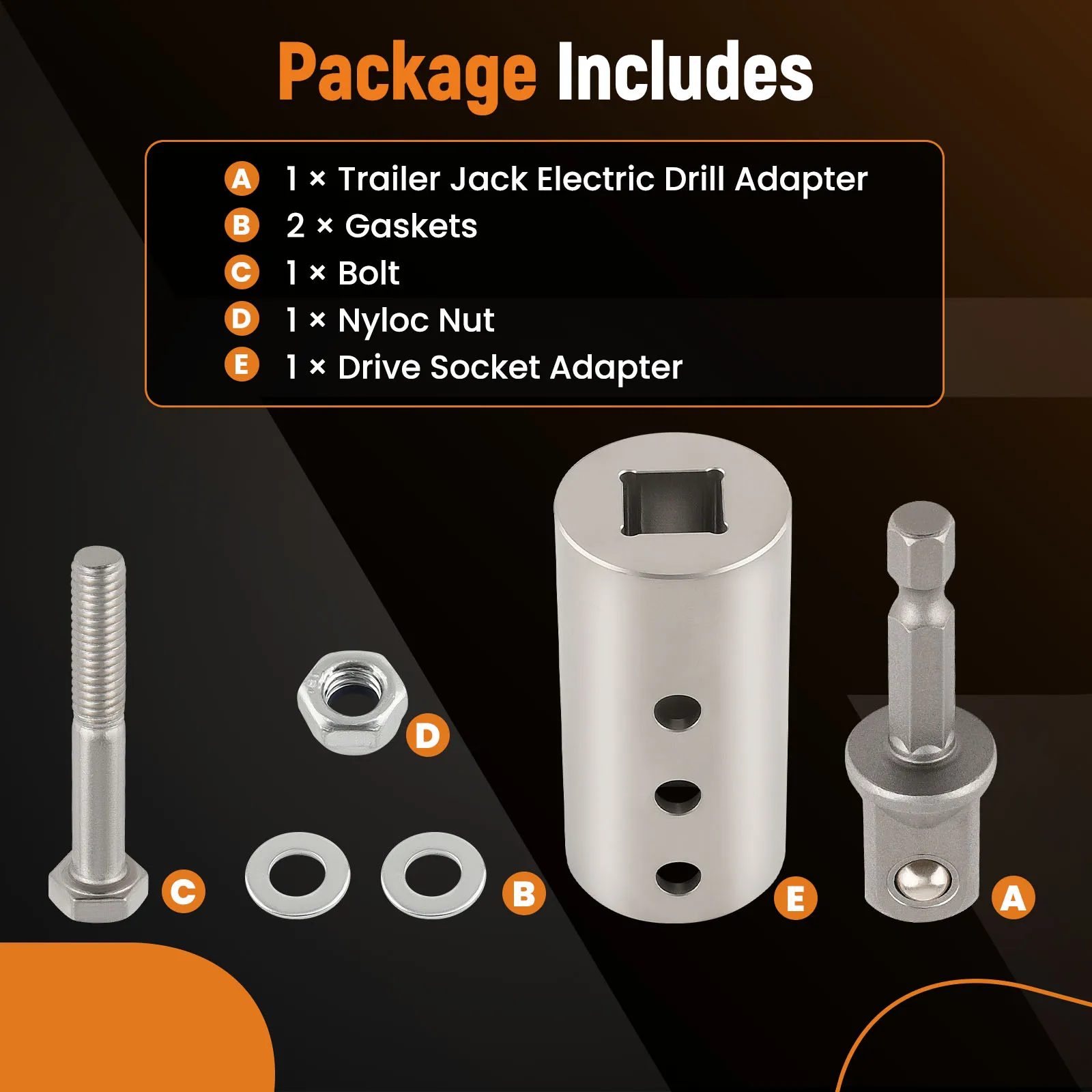 Trailer Jack Electric Drill Adapter  with  Gaskets with a 1/2 in Socket Adapter Bit for 1 Inch Jack Drive Shaft