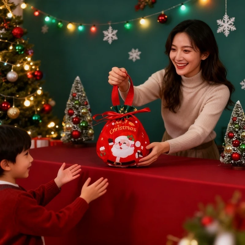 

Рождественский подарочный пакет на шнурке для конфет, праздничные принадлежности, мультяшный дизайн, праздничный подарок, упаковка, сумка для хранения, 1 шт.