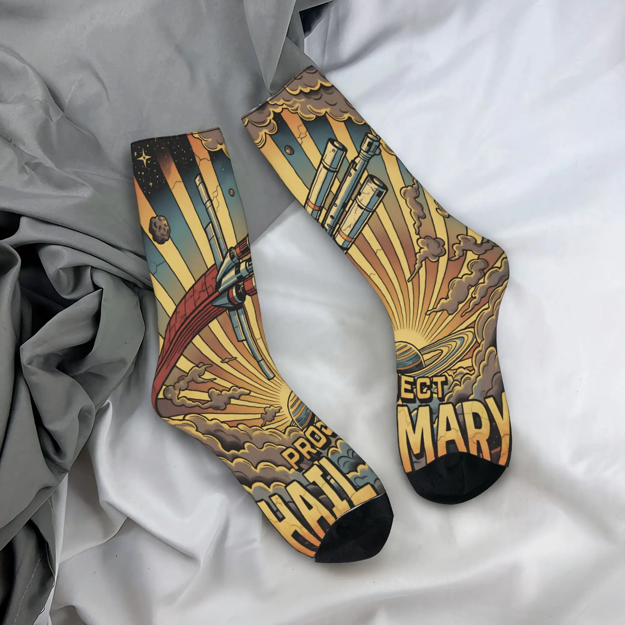 

Adults Men Socks Project Hail Mary Retro Space Mission Stockings Autumn Korean Medium Soft Socks Graphic Sports Anti Skid Socks