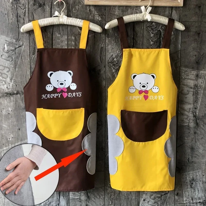 Little Bear Hand Wipe Apron Waterproof And Oil Resistant Neck Hanger Fashion Cute Kitchen Waiter Uniforms Accessories