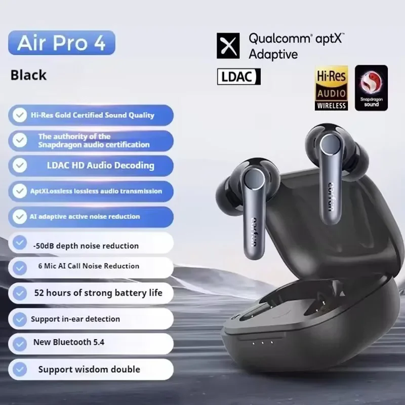EarFun Air Pro 4 Wireless Earphone Active Noise Reduction HI-FI Bluetooth 5.4 Earphones E-sports IPX5 Earbud Gamer Accessories