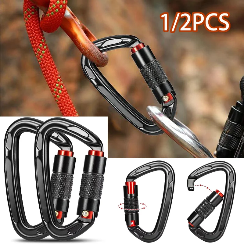 

1/2Pcs Heavy Duty Auto Locking Carabiner Clips, D Shaped Outdoor auto locking Security Safety Climbing Buckle Caving Rock, Black