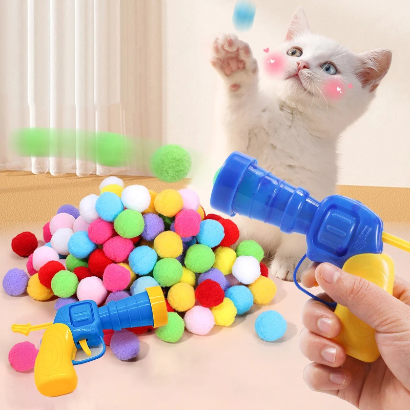 Cat Plush Ball Shooting Gun Relieving Depression Silent Ball Cat Toy Mini Shooting Gun Games Plush Ball Toys Pet Supplies