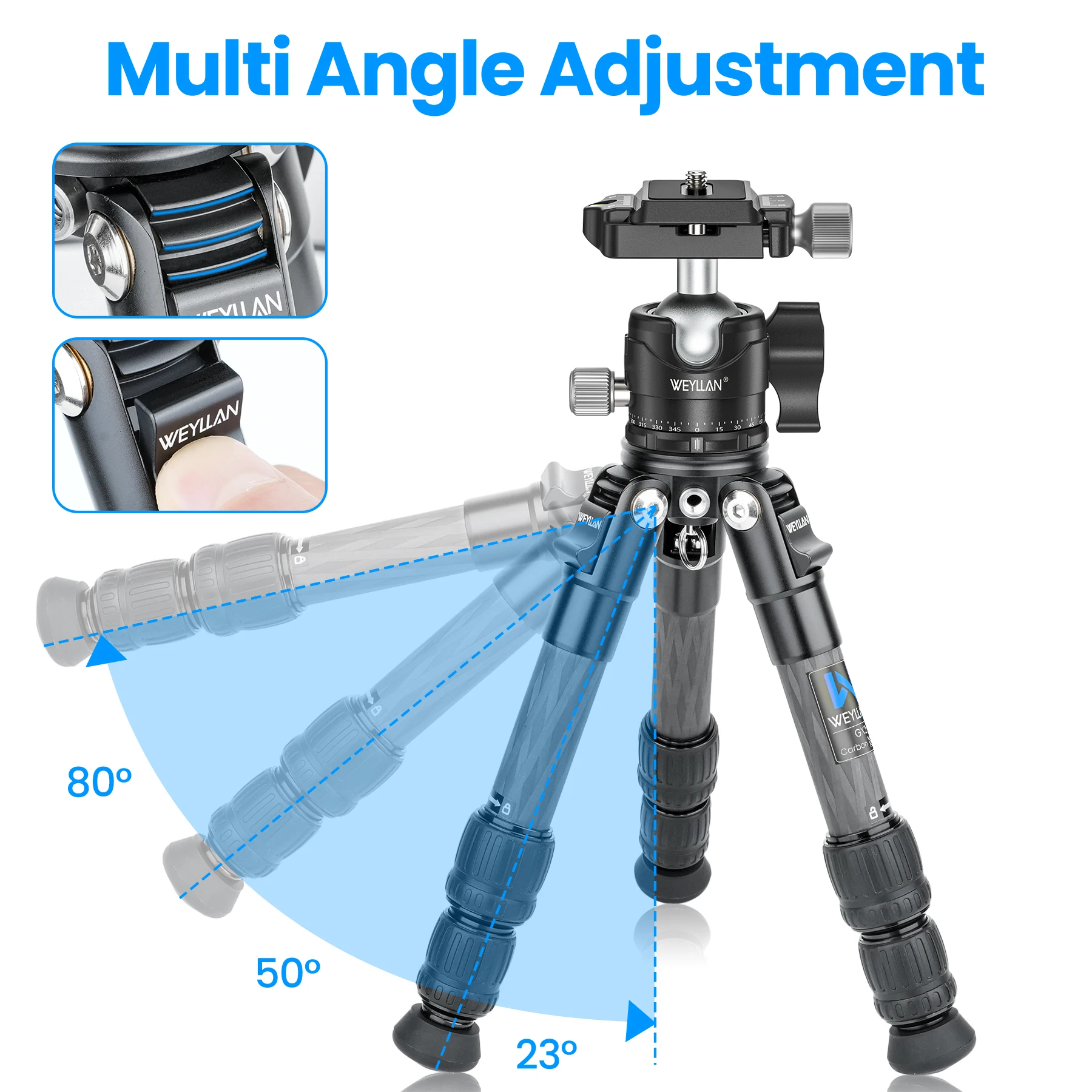 حامل ثلاثي كاميرا صغير من ألياف الكربون من WEYLLAN محمول خفيف الوزن على سطح الطاولة GX2 حامل ثلاثي للسفر لكاميرا DSLR أقصى تحميل 10 كجم