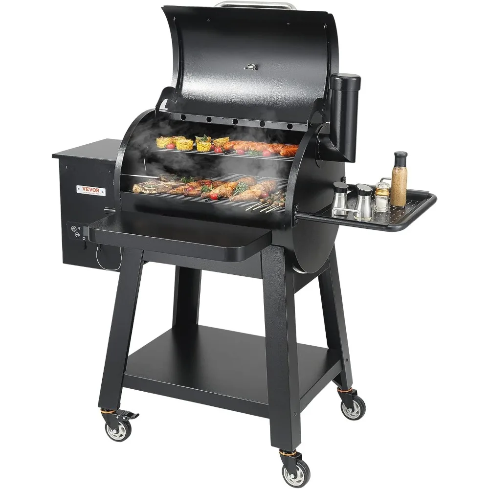 

Портативный гриль на древесных гранулах с тележкой, гриль-барбекю VEVOR 8-в-1, контроль температуры с ПИД для приготовления пищи на открытом воздухе и развлечения