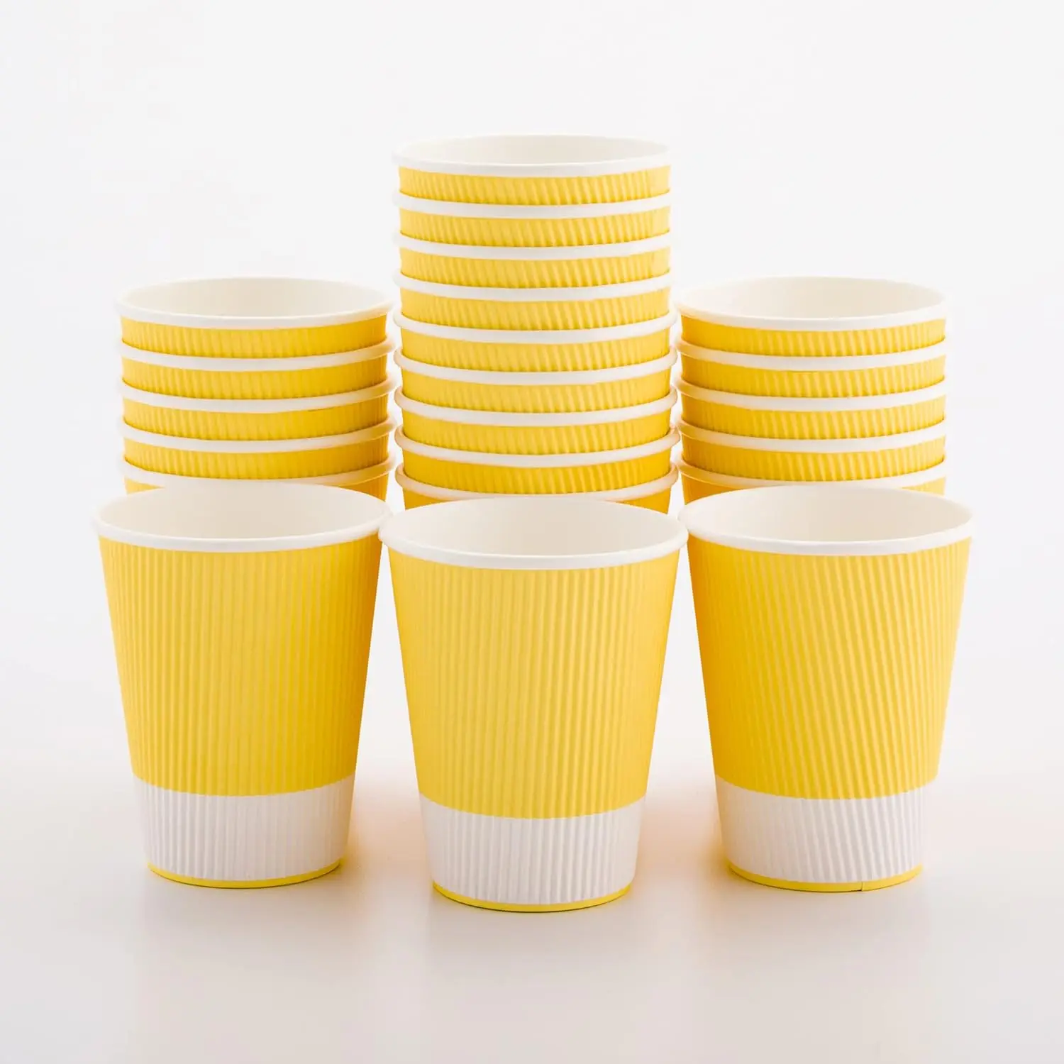 

Ripple Wall Coffee Cups 25 Count 12 Ounce Insulated Light Yellow Paper Cups, Rolled Rim Spill-Resistant Disposable Paper