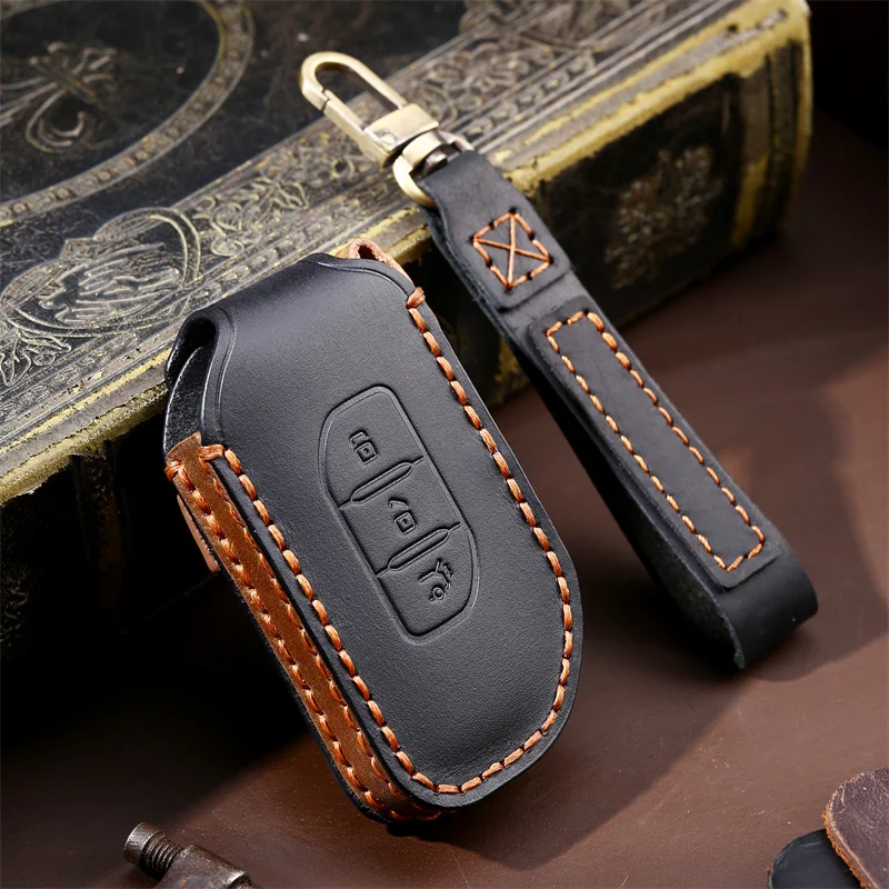 For Luxury Leather Car Key Case Cover Fob Protector Keyring for Dongfeng Forthing Evo T5 2021 Keychain Holder Shell Bag