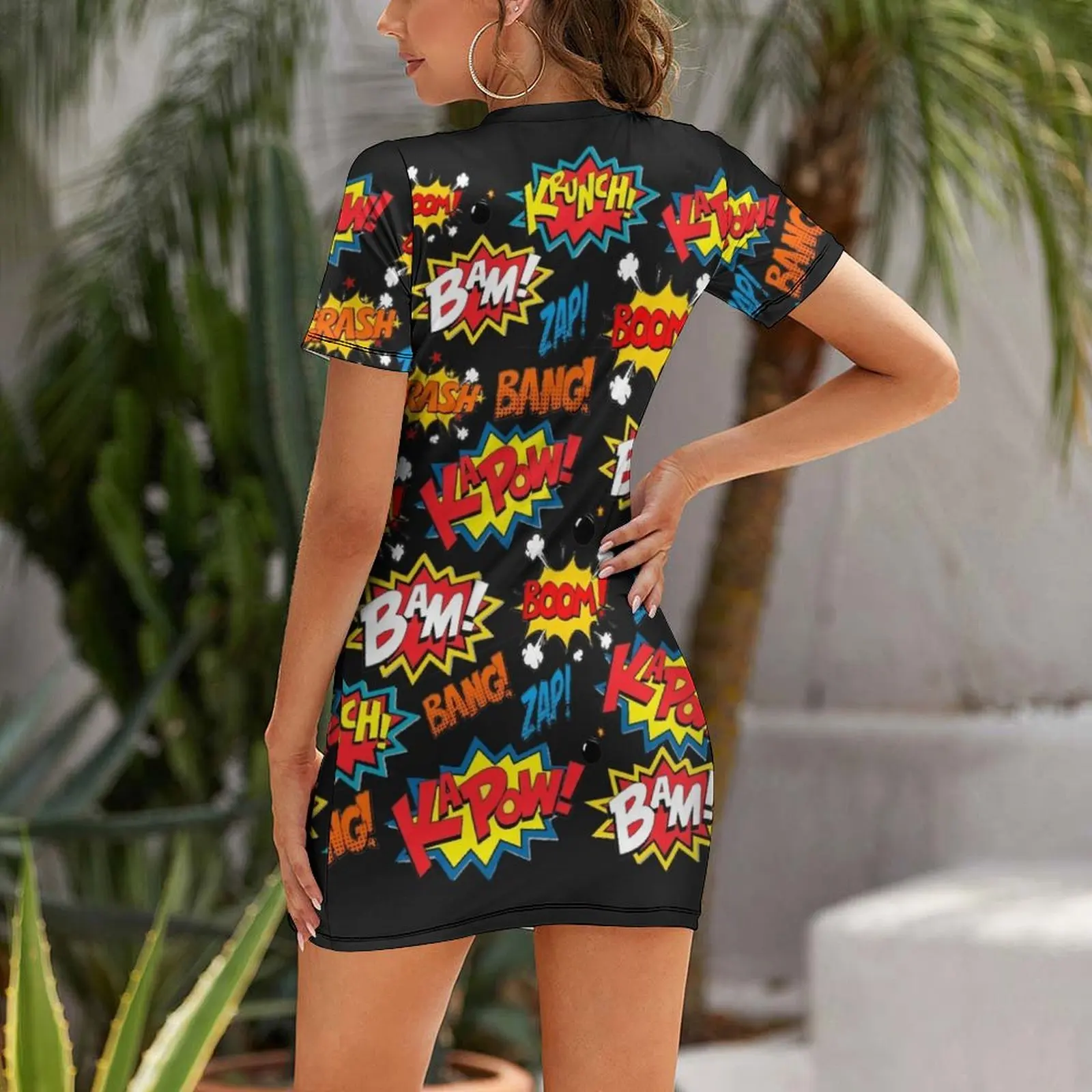 Comic Book Explosion Short Sleeved Dress Evening dresses Dresses for wedding party womens clothing Dress