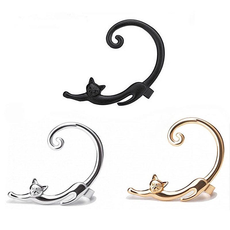 New Fashion Rhinestone Ear Cuff Earring luxury Rose Gold Color Exaggerated Gecko Lizards Earrings Elegant Metal Cat Ear Clip