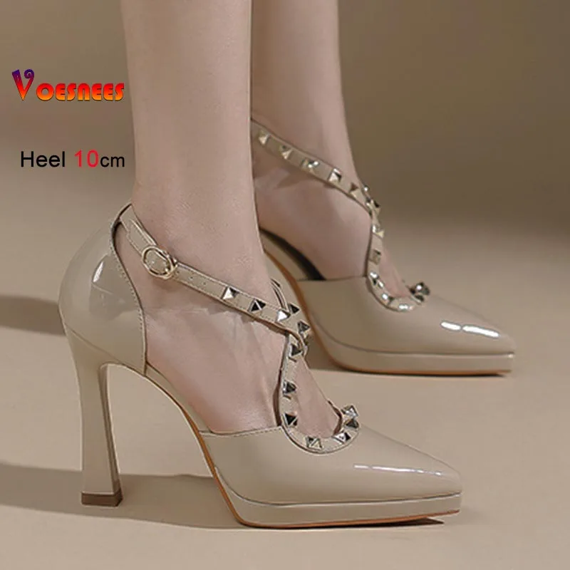 2026 موضة برشام خنجر الصنادل جوفاء النساء مضخات 10 سنتيمتر عالية الكعب حذا فردي للسيدات مدبب تو الفم الضحلة مثير الصنادل الإناث