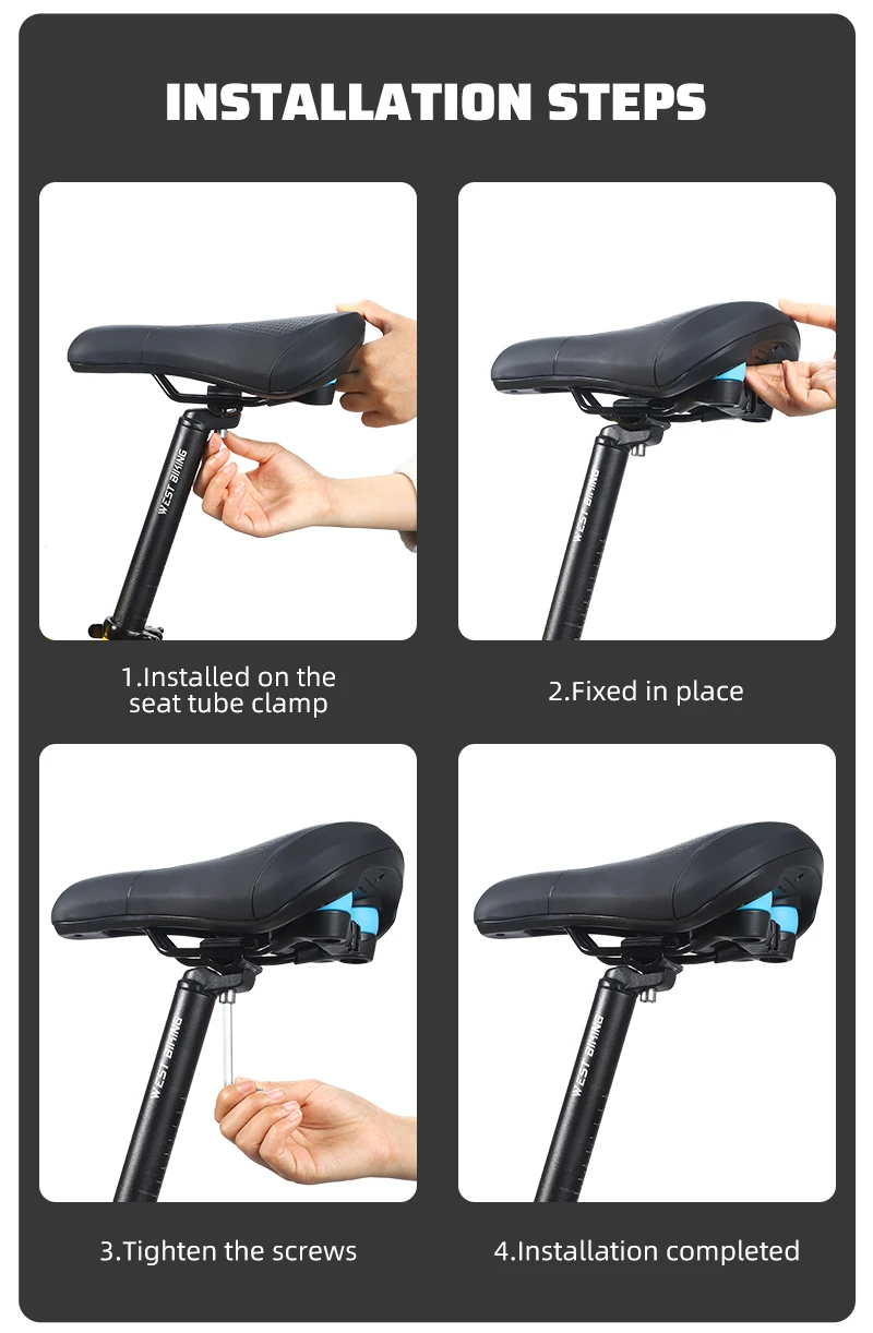 WEST BIKING MTB Fahrradsattel mit Federdämpfung, hohl, belüftet, rutschfest, PU-Polster, atmungsaktiv, für Radfahren – Detail 11