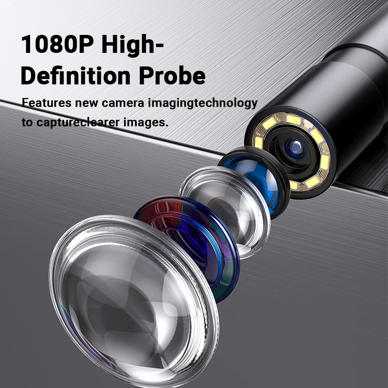 Industrial Endoscope Camera 5.5mm HD1080P 2.7inch IPS Screen 1080P Pipe Inspection Camera for Car Repair IP67 Waterproof 8 LEDS