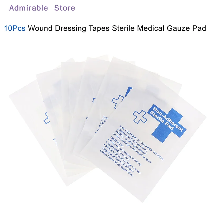 [W]10Pcs Waterproof Gauze Pad Non-adherent Pad First Aid Kit Wound Dressing Tapes Sterile  Gauze Pad