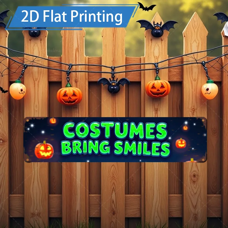 قطعة واحدة من لافتة معدنية، أزياء الهالوين مقاس 4 × 16 بوصة تجلب الابتسامات - ديكور علامة طباعة مسطحة ثنائية الأبعاد احتفالية