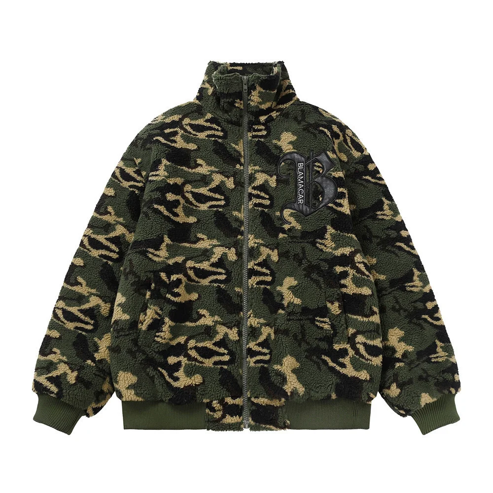 

Winter Men's Lamb Cashmere Camouflage Cotton Jacket Thickened Warm Parkas Loose Embroidery Coat Harajuku Hip Hop Style