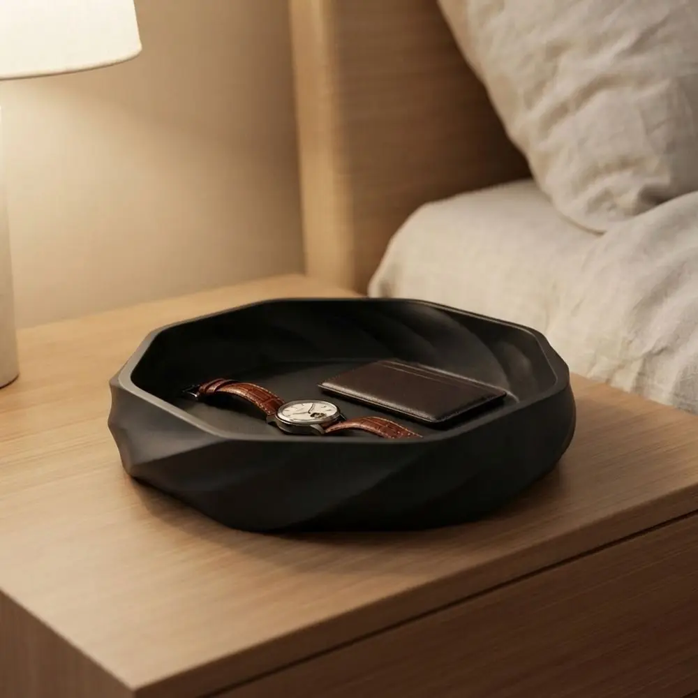 Multi-functional 3D Printed Smooth Swirl Storage Tray Matte Simple Jewelry Dish Plastic Keys Storage Tray Vanity Table