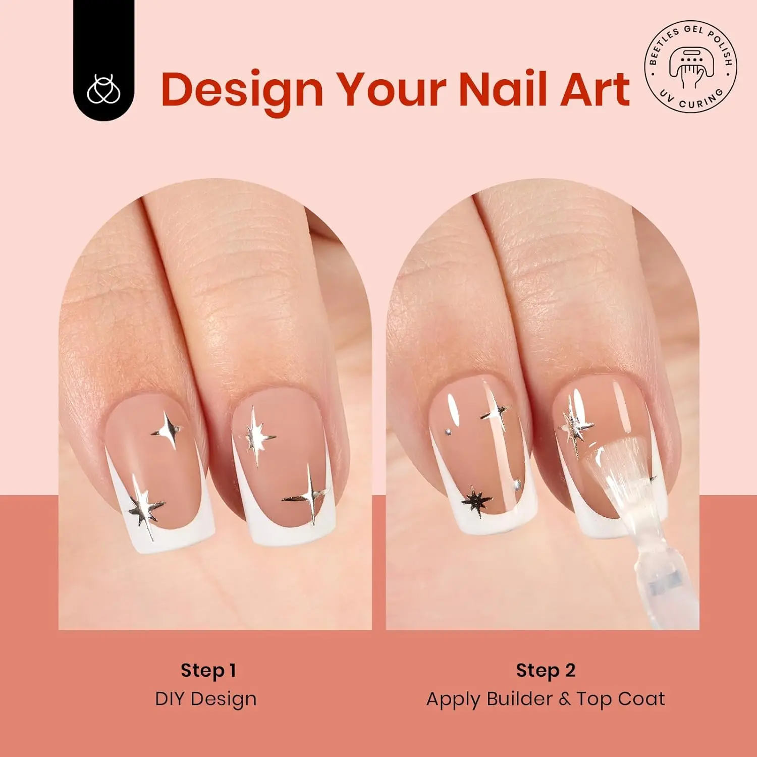 French Tip Press On Nails Kit: 224 Stück kurze quadratische Spitzen mit Kleber, Decklack und UV-Licht für DIY-Heimmaniküre