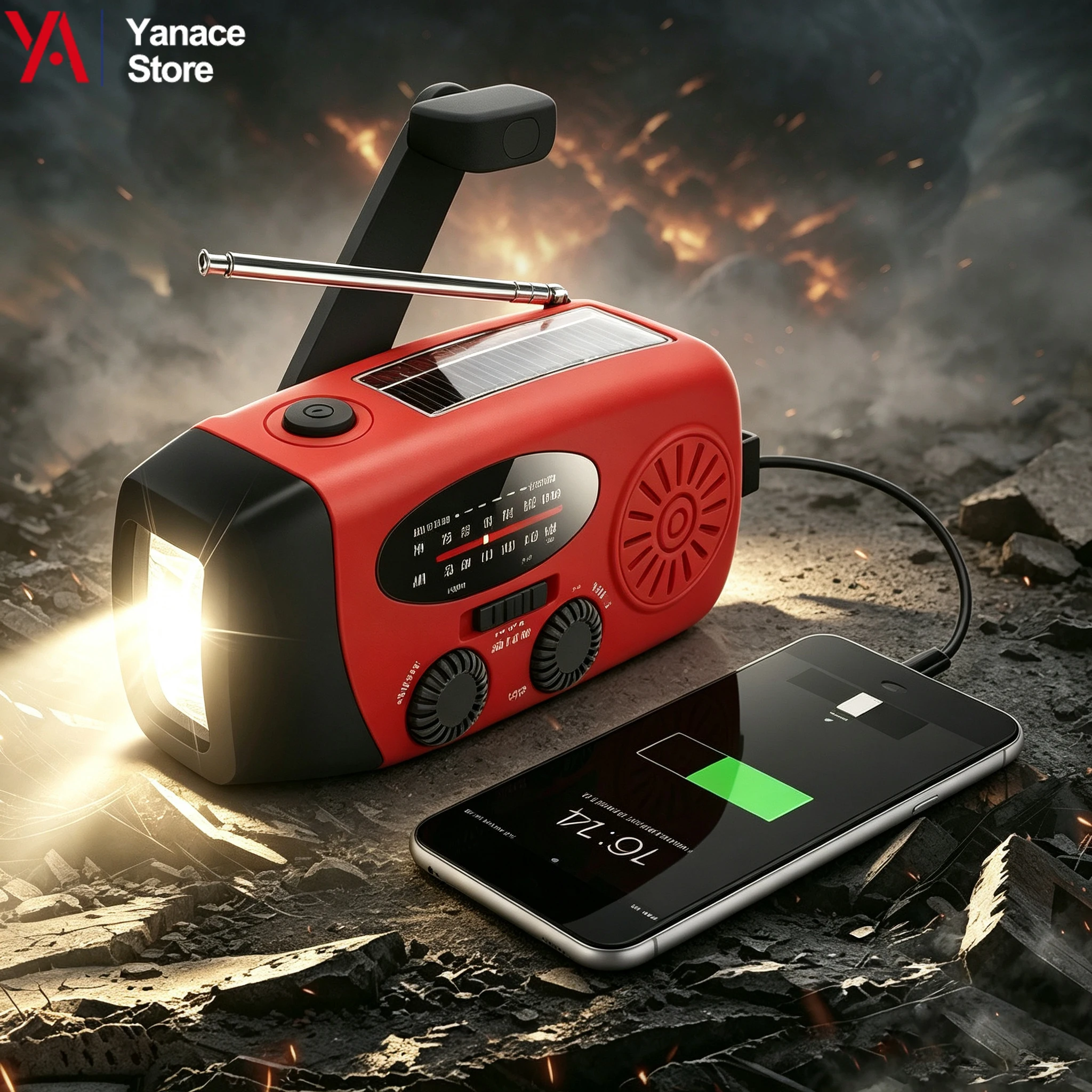 Solar Hand Crank Radio,Portable AM/FM Radio with 2000mAh Power Bank,LED Flashlight, Player for Outdoor Camping Home Radio