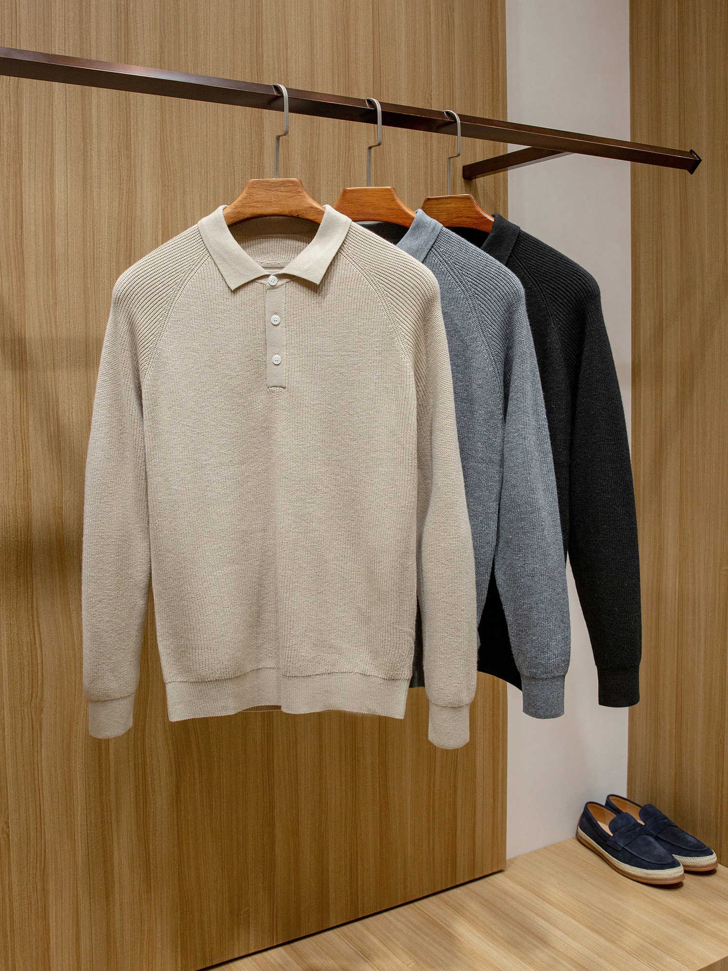 

Легкий мужской свитер из шерстяной смеси с воротником, дышащий, приятный к телу, модный городской стиль, с длинными рукавами, вязаный джемпер