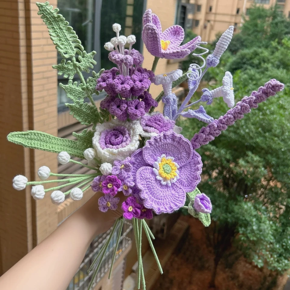 Bouquet de jacinthes au crochet, fleurs faites à la main, cadeau personnalisé pour la Saint-Valentin, remise des diplômes, décoration de la maison, fleur tricotée, fleur pour toujours - France