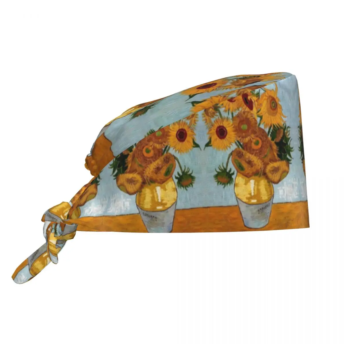 Custom Vincent Van Gogh Painting Scrubs Cap Surgical Hats Men Vase with Sunflowers Operating Room Cap Nursing Cap Lab Works Hat