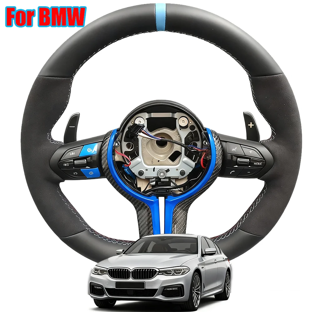 

Blue M1 M2 Button Half Alcantara Steering Wheel for BMW F01 F07 F10 F11 F15 F16 F20 F22 F30 F31 F32 F34 F36 M3 F80 M4 F82