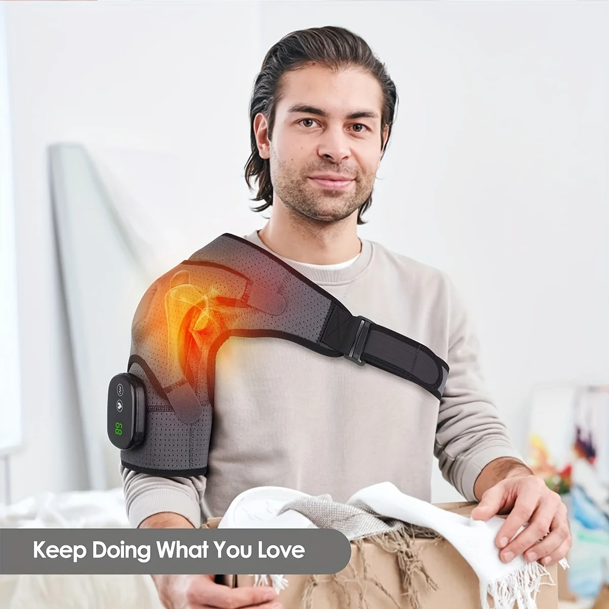 

Heated Shoulder Wrap for Men & Women - Cordless Vibration Massage Pads with 3 Heating Settings