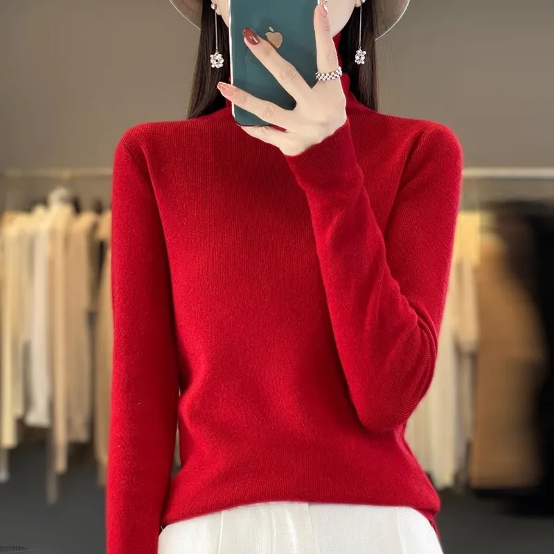 Autumn Winter Thick Warm Jumpers High Strecth Korean Fashion Base Layer Tops Women Sweater Turtleneck Slim Fit Solid Pullovers