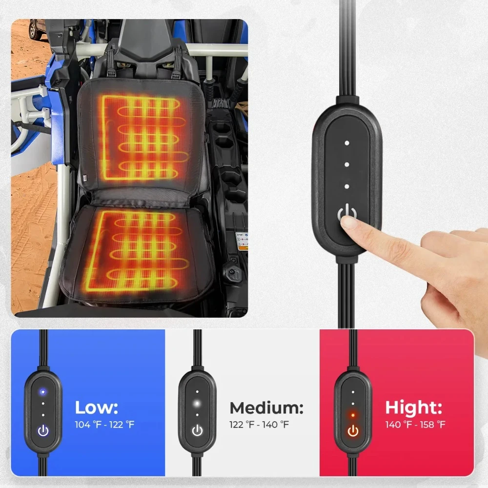 KEMIMOTO Tragbares 12 V beheiztes Sitzkissenpolster mit 3 Wärmestufen, universeller Stuhlbezug für UTV, ATV, Outdoor, Jagd, Camping