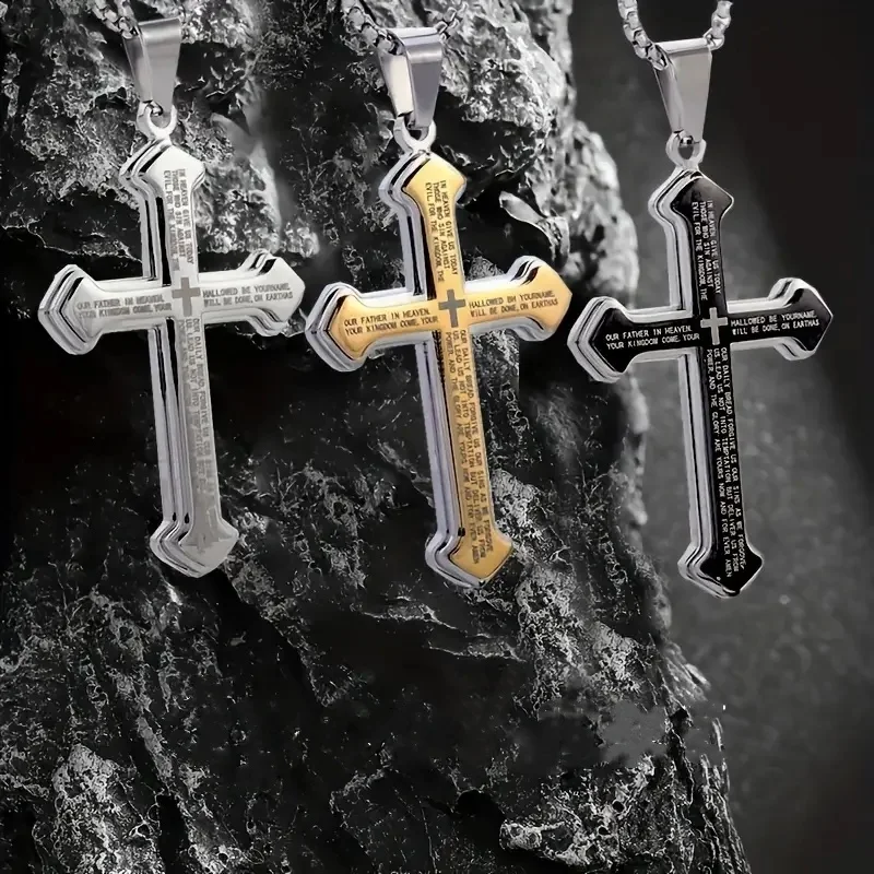 High Quality Stainless Steel Religious Cross Pendant Necklace Punk Fashion Men's Retro Jewelry Gift