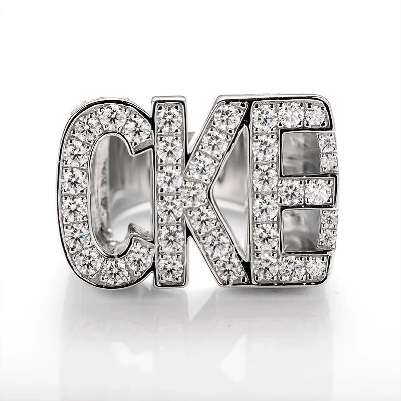 

2024 The Custom Iced Out D Color Letter White Moissanite Silver Plated 18K Gold Men Special Design Ring