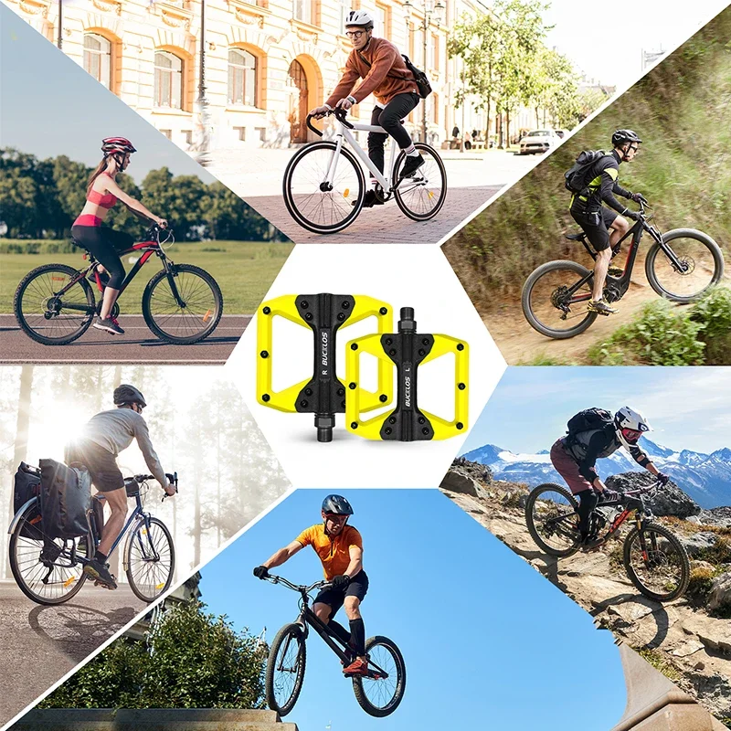 BUCKLOS Nylon MTB Pedals Contrasting Colors Mountain Bike Pedal Non-slip Road Bicycle Pedals Widen Platform Flat Pedal