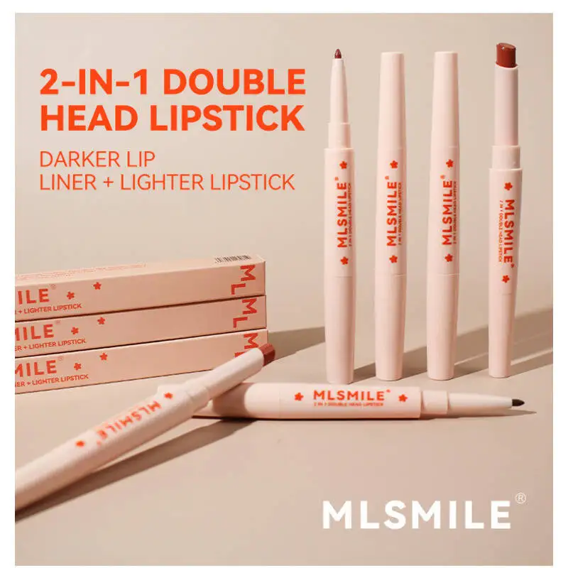 MLSMILE Rossetto e penna per labbra 2 in 1 intenso di colore a lunga durata impermeabile a doppia estremità 2025 nuovo