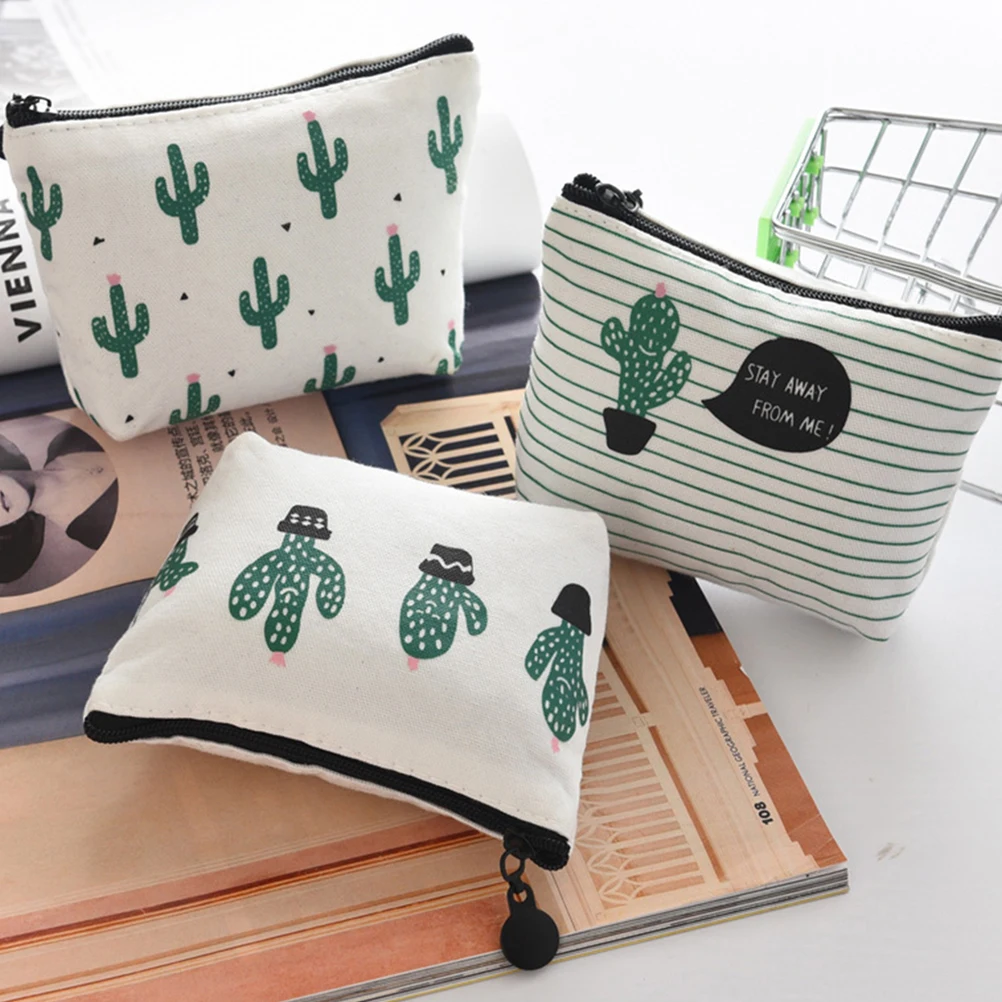 

4 PCS Cactus Coin Wallet Key Holder Bag Small and Fresh Student Pen Pencil Case Mini