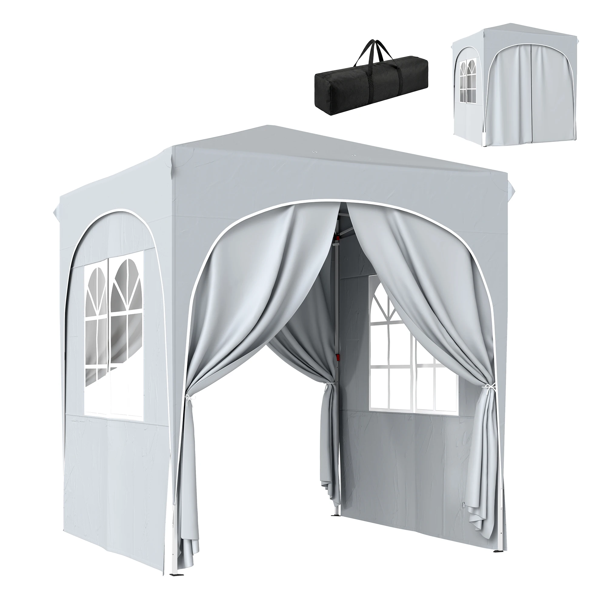 Tonnelle de jardin 2 x 2 m pop up tente pliante réglable hauteur protection UV50+ 4 parois latérales sac gris clair